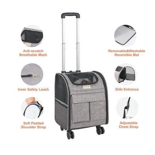 Cat Carrier with Wheels, Rolling Pet Carrier with Telescopic Handle - Magazin online