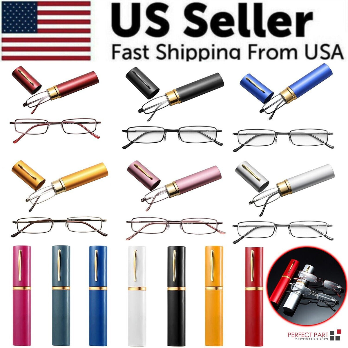 Classic HD Spring Compact Reading Glasses Readers Travel Slim Design with Case - Magazin online
