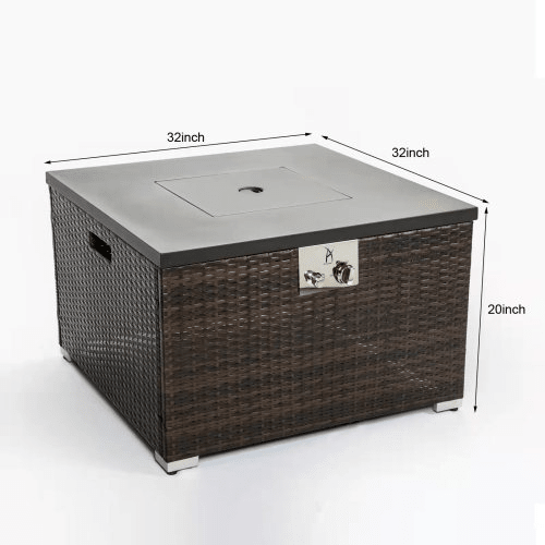Outdoor Gas Fire Pit Square Dark Brown Wicker Fire Pit Table - Magazin online