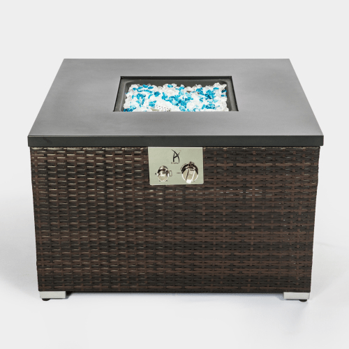 Outdoor Gas Fire Pit Square Dark Brown Wicker Fire Pit Table - Magazin online