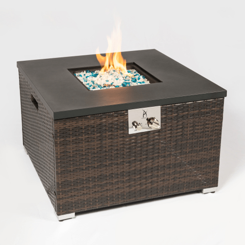 Outdoor Gas Fire Pit Square Dark Brown Wicker Fire Pit Table - Magazin online
