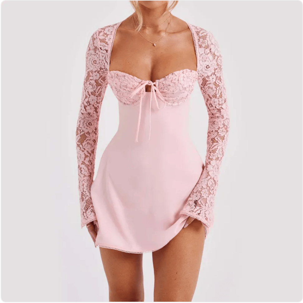 Women's Lace Corset Long Sleeve Backless Dress - Magazin online