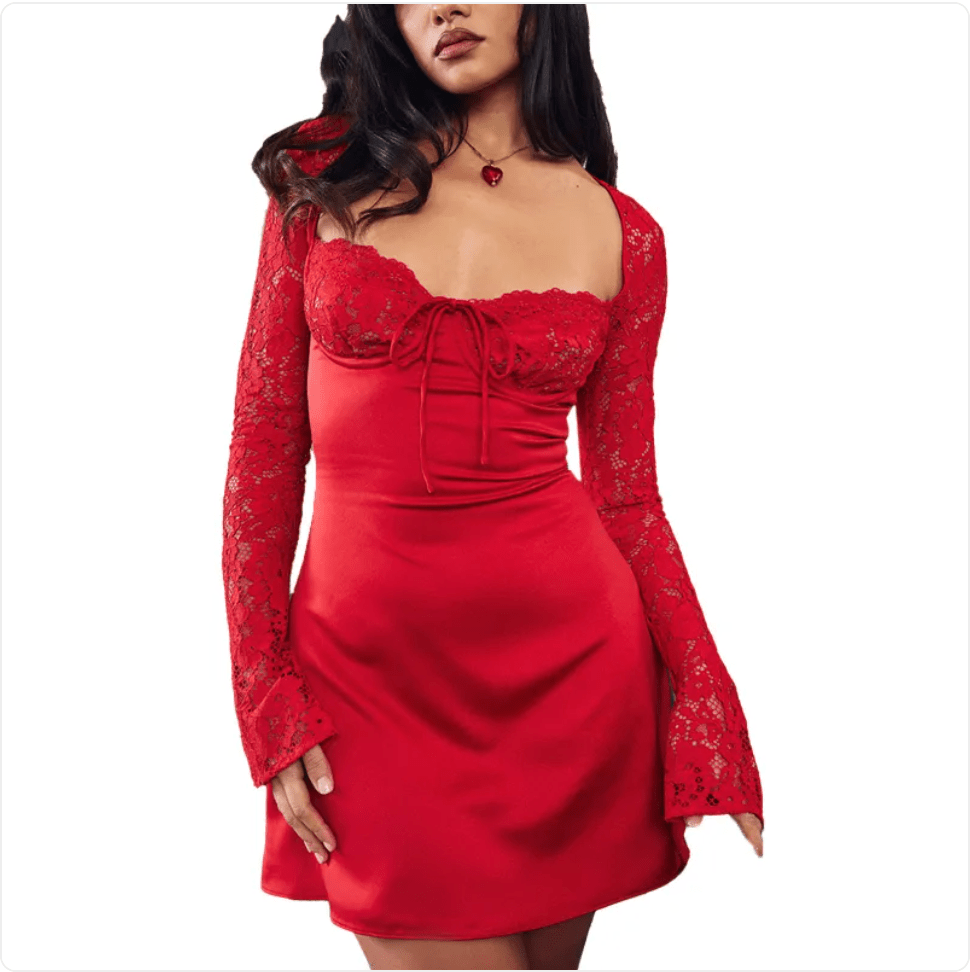 Women's Lace Corset Long Sleeve Backless Dress - Magazin online